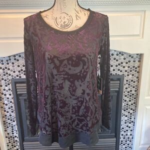 Simply Vera Vera‎ Wang sheer black with purple velvet embossed top NWT, PS